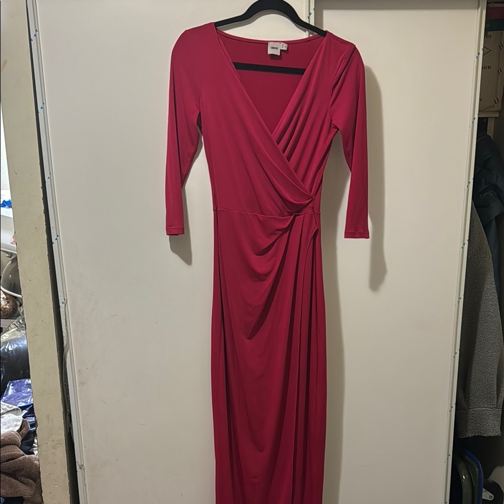 ASOS Magenta V-Neck Deep Plunge Maxi Dress